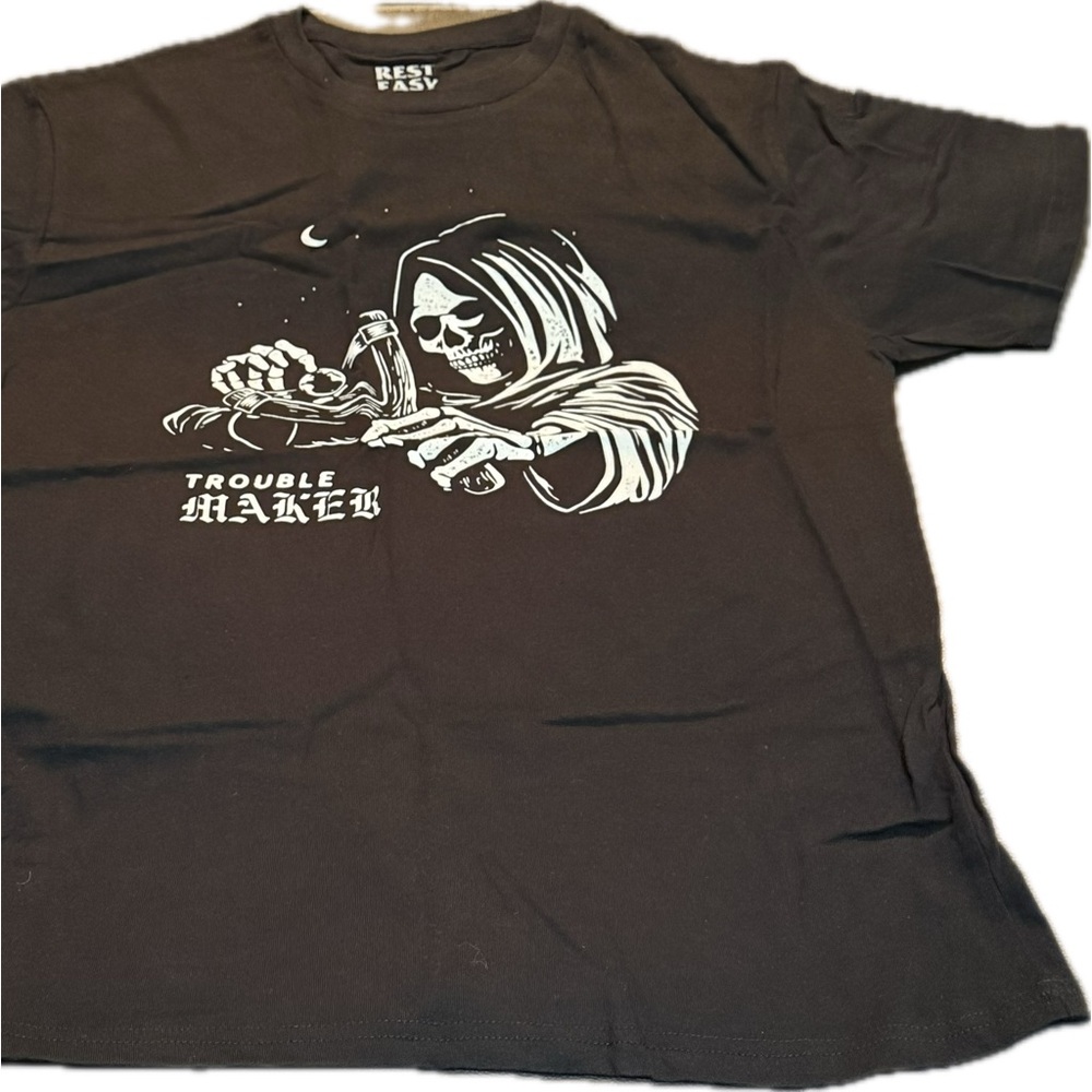 Brand New Black Graphic T-Shirt with Skeleton Design